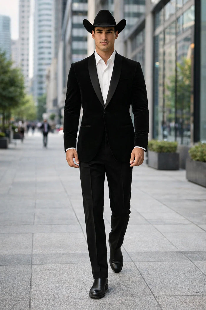 Western Suit - Trajes Para Hombres - Cowboy Formal Attire - Trajes De Novio - Black Matte Shawl Lapel