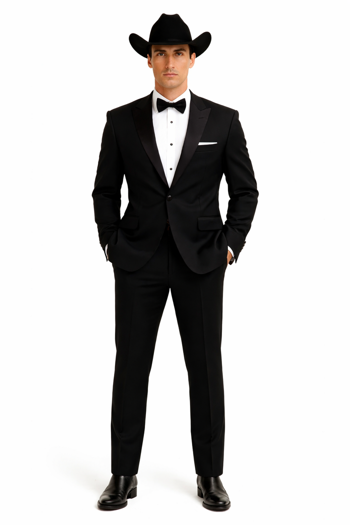 Western Suit - Trajes Para Hombres  - Cowboy Formal Attire - Trajes De Novio Black Single Breasted