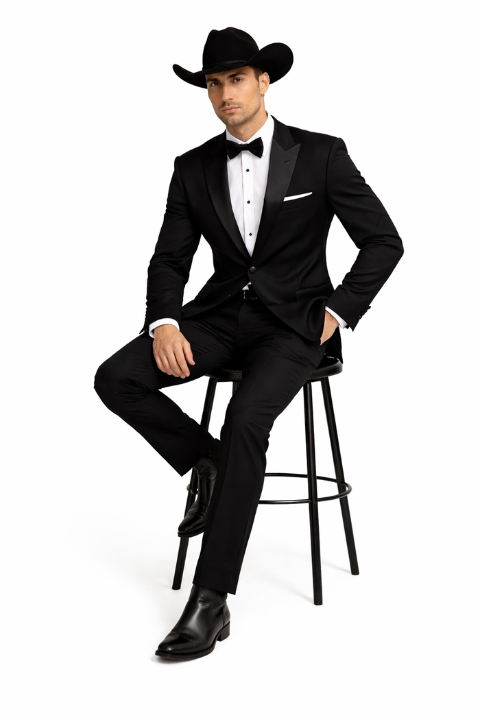 Western Suit - Trajes Para Hombres  - Cowboy Formal Attire - Trajes De Novio Black Single Breasted