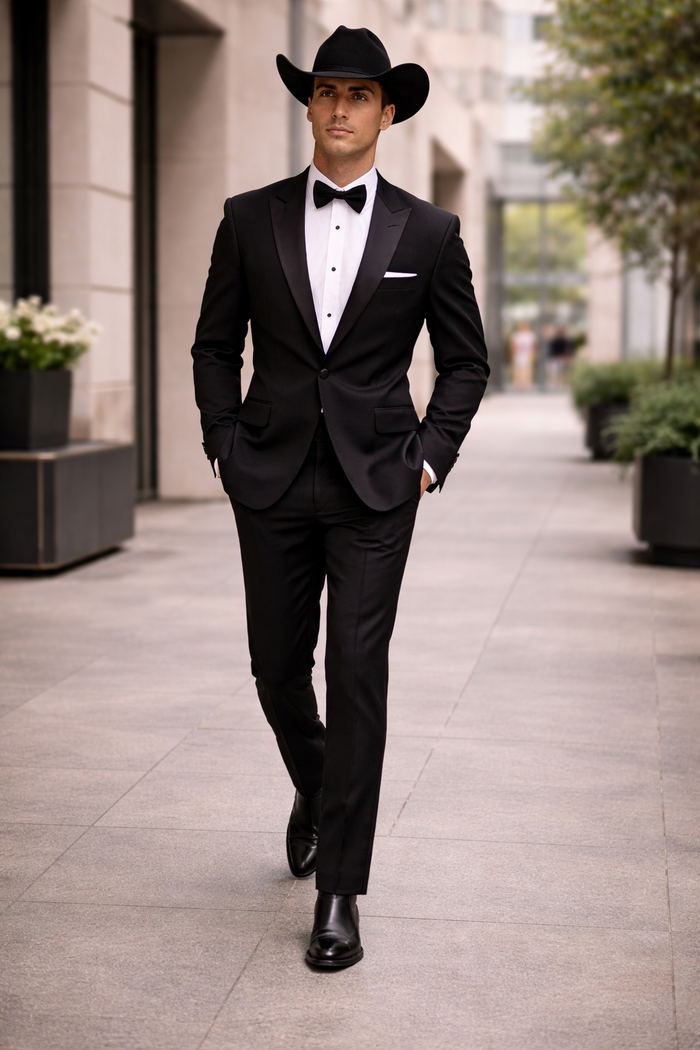Western Suit - Trajes Para Hombres  - Cowboy Formal Attire - Trajes De Novio Black Single Breasted