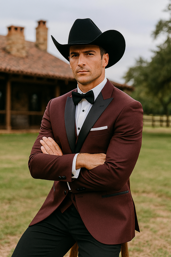 Western Suits - Trajes Para Hombres  - Cowboy Formal Attire - Trajes De Novio - Burgundy