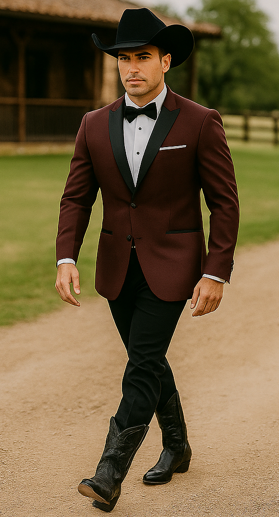 Western Suits - Trajes Para Hombres  - Cowboy Formal Attire - Trajes De Novio - Burgundy