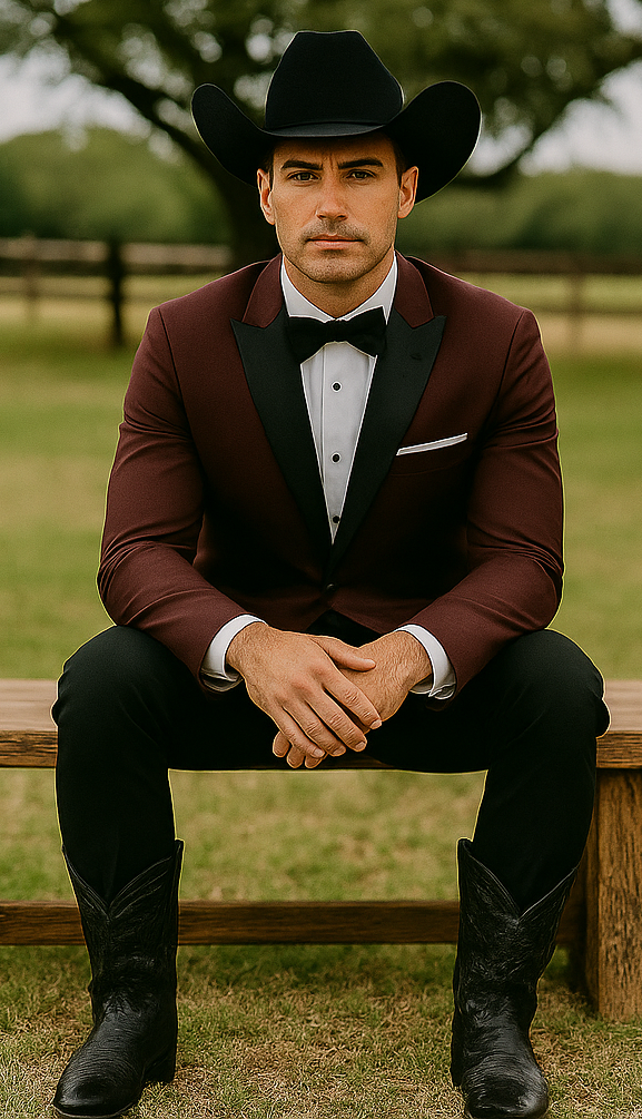 Western Suits - Trajes Para Hombres  - Cowboy Formal Attire - Trajes De Novio - Burgundy