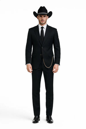 Western Suit - Trajes Para Hombres - Cowboy Formal Attire - Trajes De Novio - Four Button Black Suit