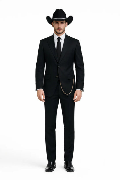 Western Suit - Trajes Para Hombres - Cowboy Formal Attire - Trajes De Novio - Four Button Black Suit