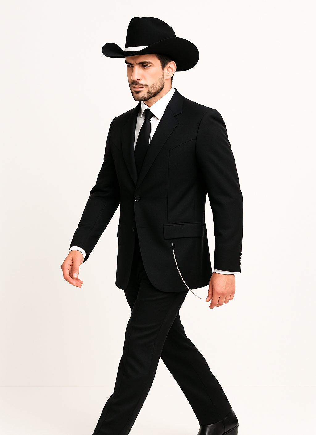 Western Suit - Trajes Para Hombres - Cowboy Formal Attire - Trajes De Novio - Four Button Black Suit