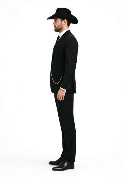 Western Suit - Trajes Para Hombres - Cowboy Formal Attire - Trajes De Novio - Four Button Black Suit