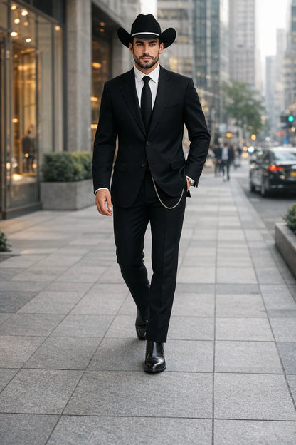 Western Suit - Trajes Para Hombres - Cowboy Formal Attire - Trajes De Novio - Four Button Black Suit