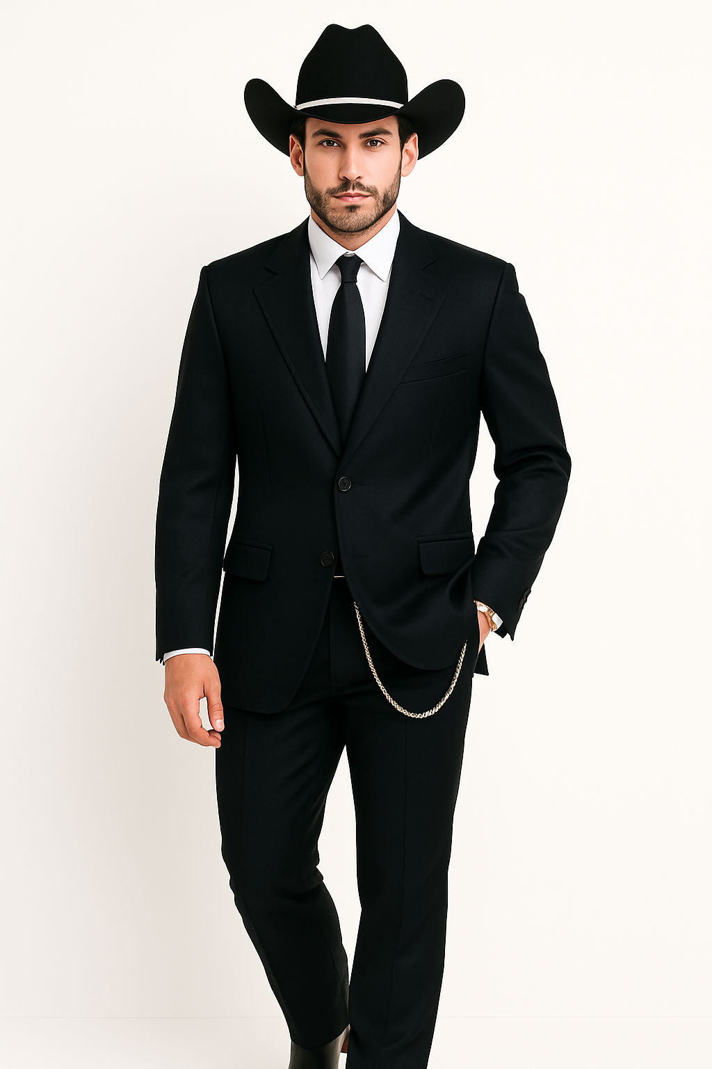 Western Suit - Trajes Para Hombres - Cowboy Formal Attire - Trajes De Novio - Four Button Black Suit