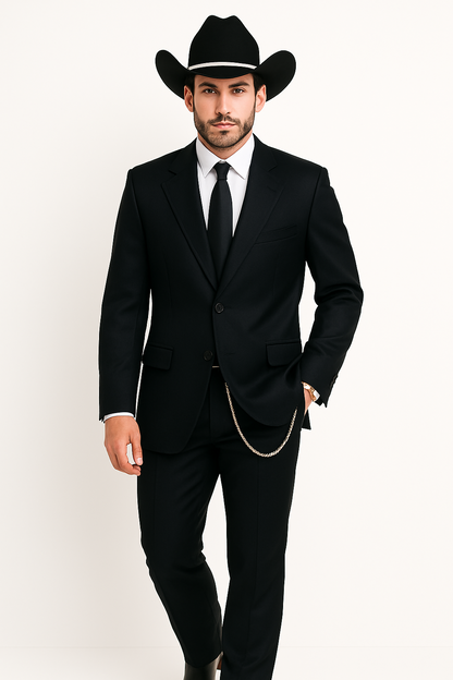 Western Suit - Trajes Para Hombres - Cowboy Formal Attire - Trajes De Novio - Four Button Black Suit