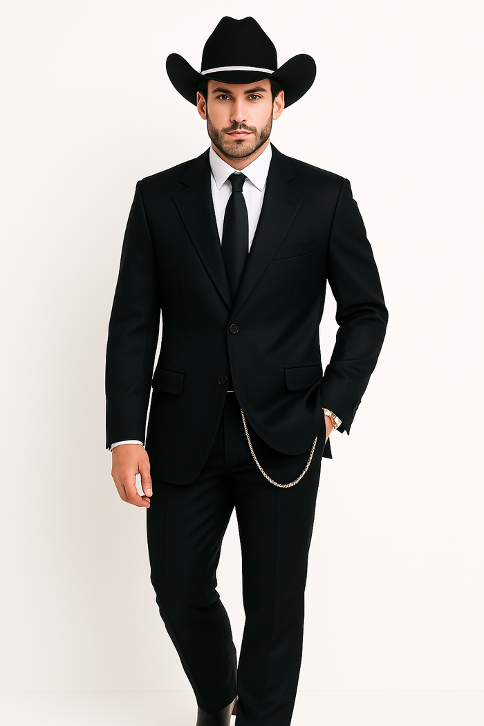Western Suit - Trajes Para Hombres - Cowboy Formal Attire - Trajes De Novio - Four Button Black Suit
