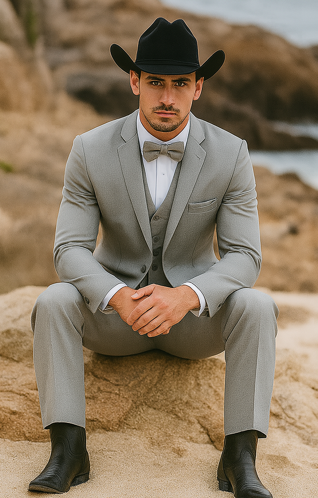 Western Suit - Trajes Para Hombres - Cowboy Formal Attire - Trajes De Novio - Light Gray