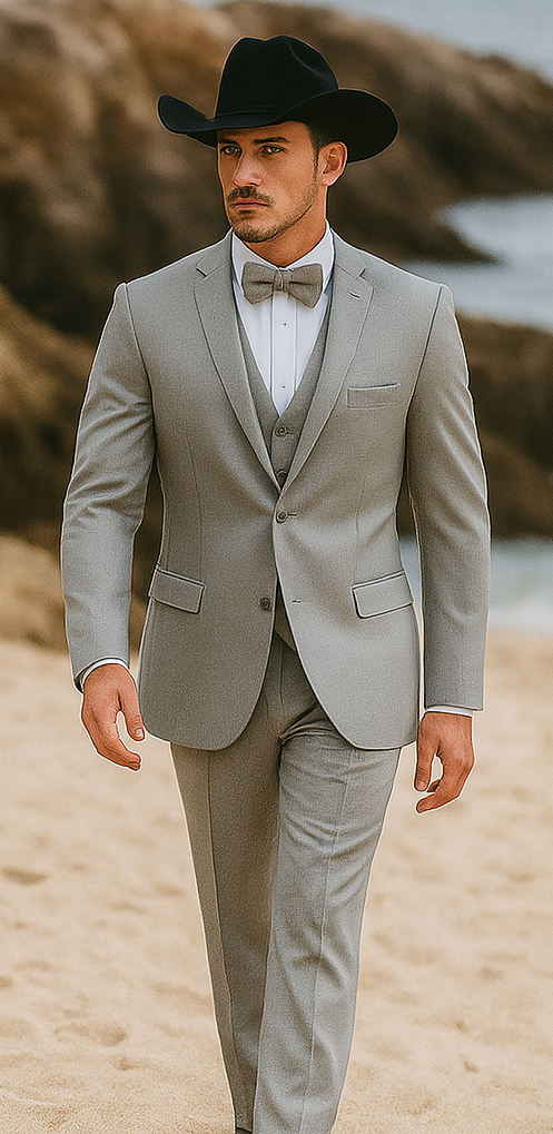 Western Suit - Trajes Para Hombres - Cowboy Formal Attire - Trajes De Novio - Light Gray