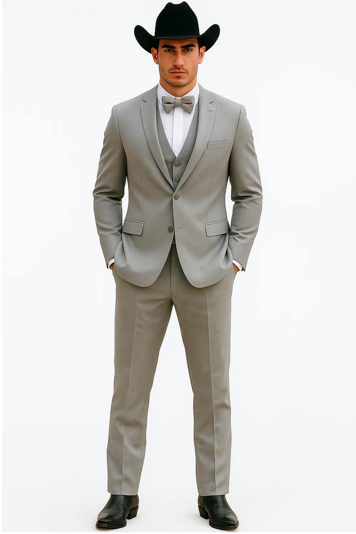 Western Suit - Trajes Para Hombres - Cowboy Formal Attire - Trajes De Novio - Light Gray