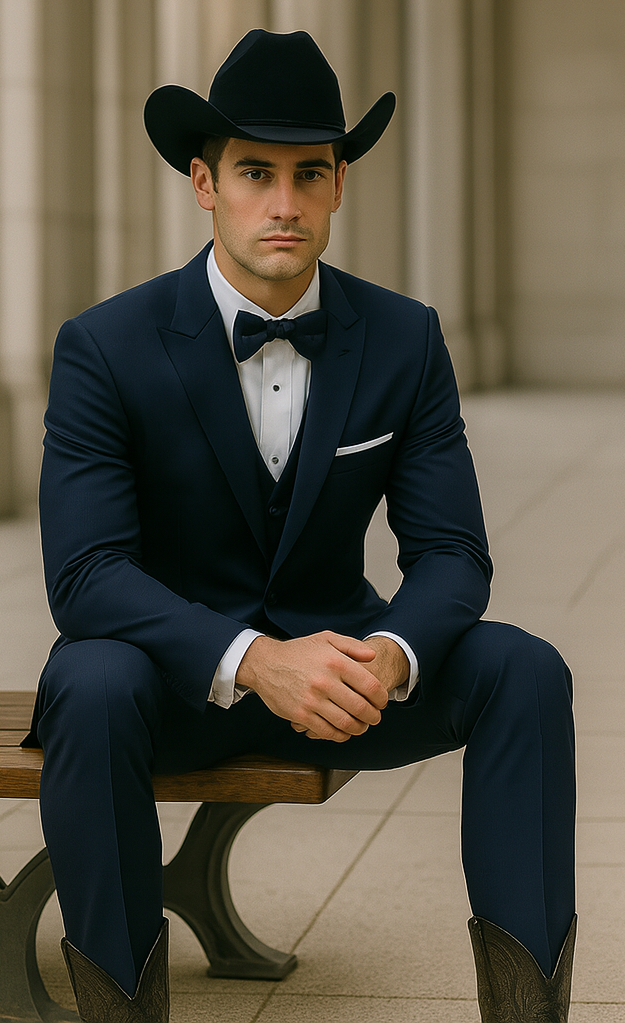 Western Suit - Trajes Para Hombres - Cowboy Formal Attire - Trajes De Novio - Navy