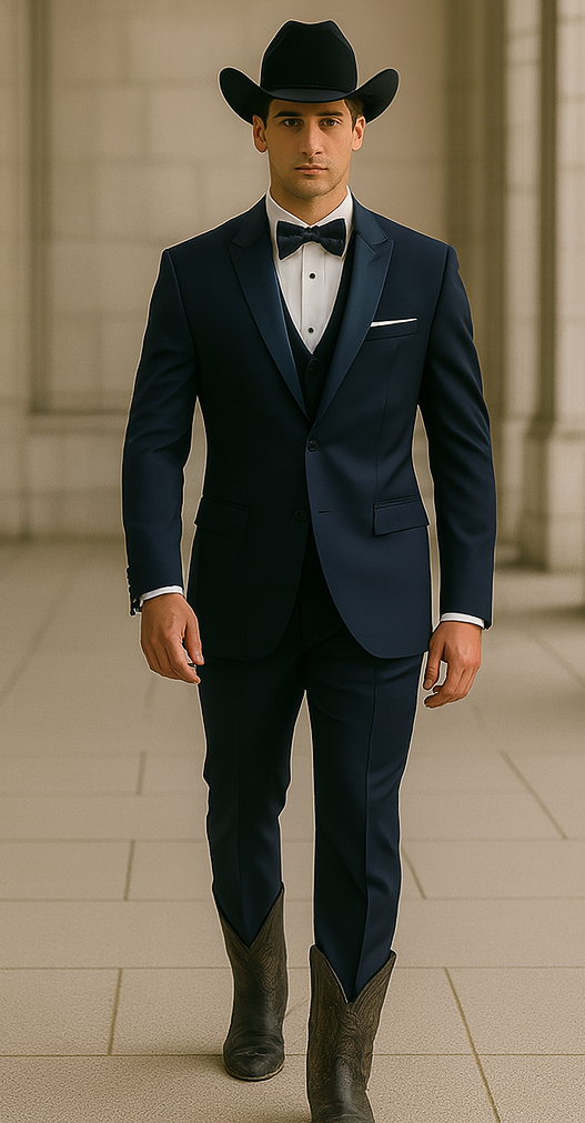 Western Suit - Trajes Para Hombres - Cowboy Formal Attire - Trajes De Novio - Navy