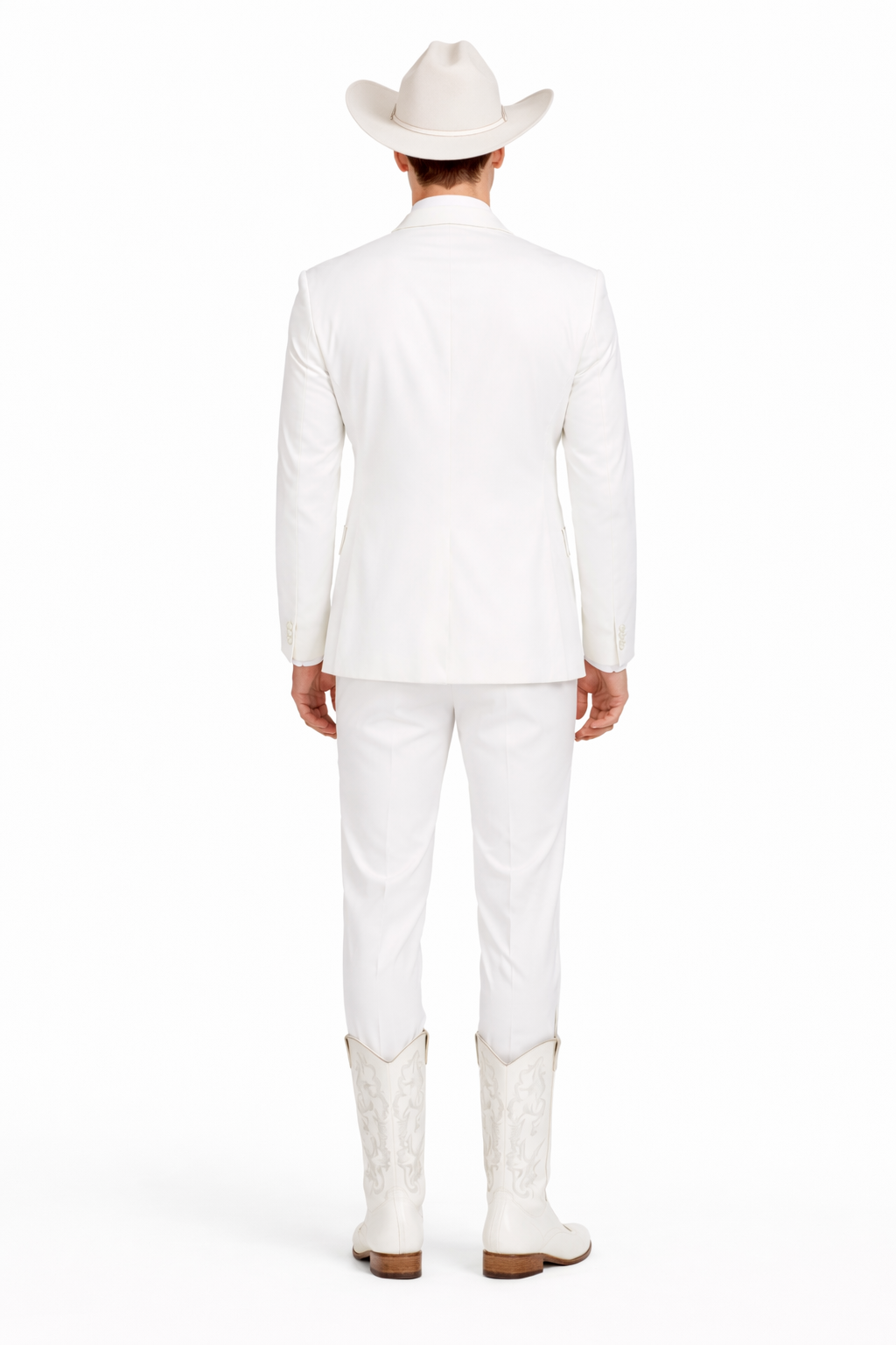 Western Suit - Trajes Para Hombres - Cowboy Formal Attire - Trajes De Novio - Notch Lapel Besom Pocket One Button White Suit