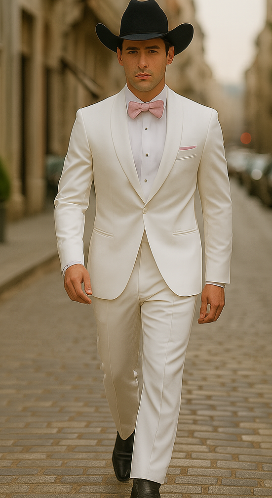 Western Suit - Trajes Para Hombres - Cowboy Formal Attire - Trajes De Novio - Notch Lapel Besom Pocket One Button White Suit