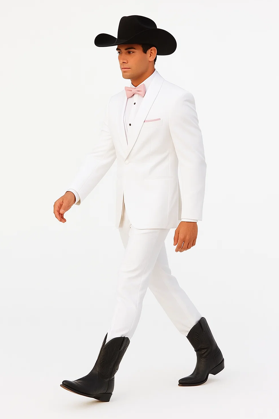 Western Suit - Trajes Para Hombres - Cowboy Formal Attire - Trajes De Novio - Notch Lapel Besom Pocket One Button White Suit