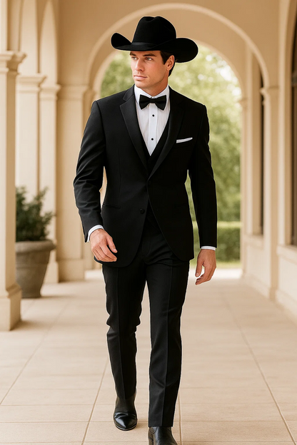 Western Suit - Trajes Para Hombres - Cowboy Formal Attire - Trajes De Novio Notch Lapels - Black