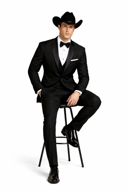 Western Suit - Trajes Para Hombres - Cowboy Formal Attire - Trajes De Novio Notch Lapels - Black