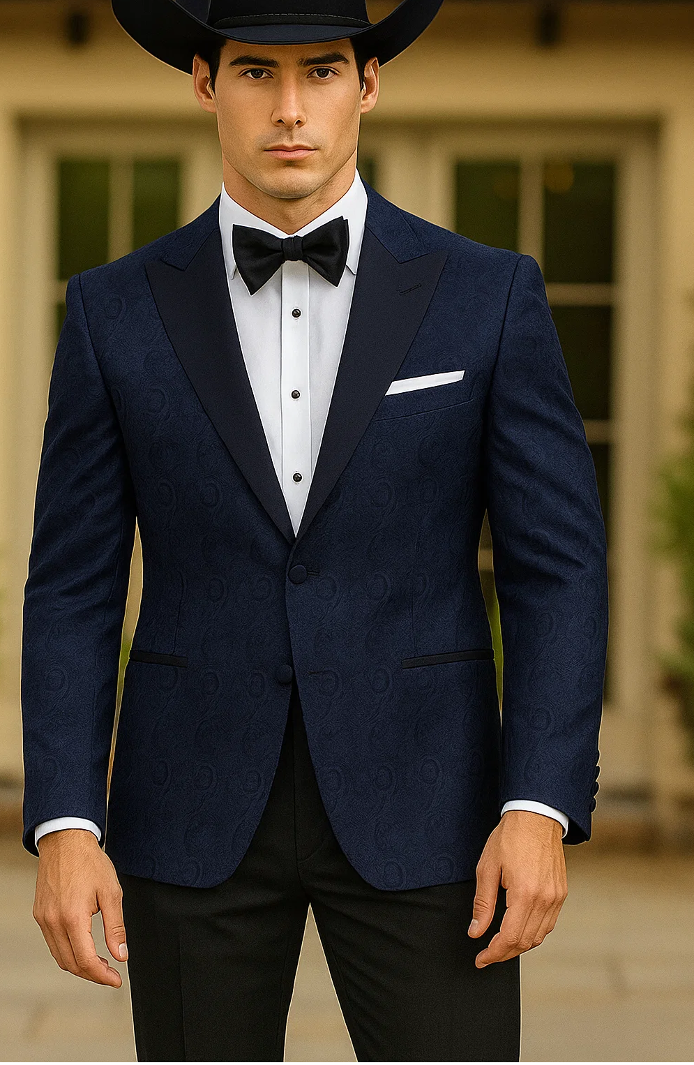Western Suit - Trajes Para Hombres - Cowboy Formal Attire - Trajes De Novio - Peak Lapel Single Breasted Blue Suit