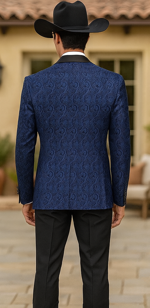 Western Suit - Trajes Para Hombres - Cowboy Formal Attire - Trajes De Novio - Peak Lapel Single Breasted Blue Suit