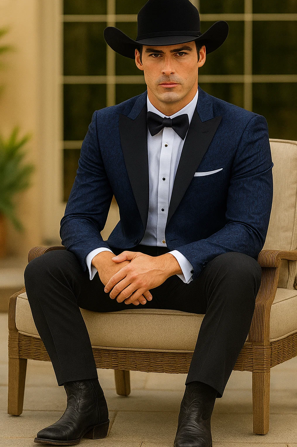 Western Suit - Trajes Para Hombres - Cowboy Formal Attire - Trajes De Novio - Peak Lapel Single Breasted Blue Suit