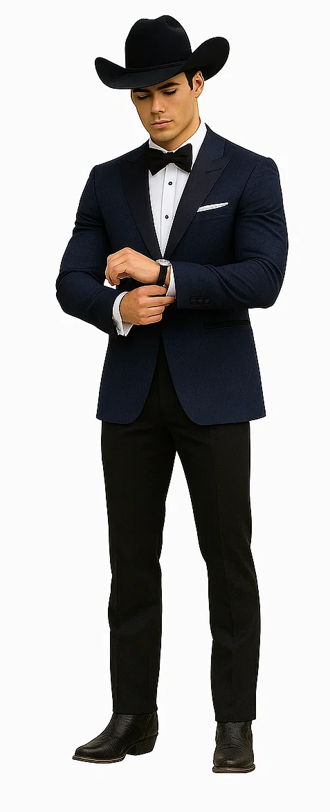 Western Suit - Trajes Para Hombres - Cowboy Formal Attire - Trajes De Novio - Peak Lapel Single Breasted Blue Suit