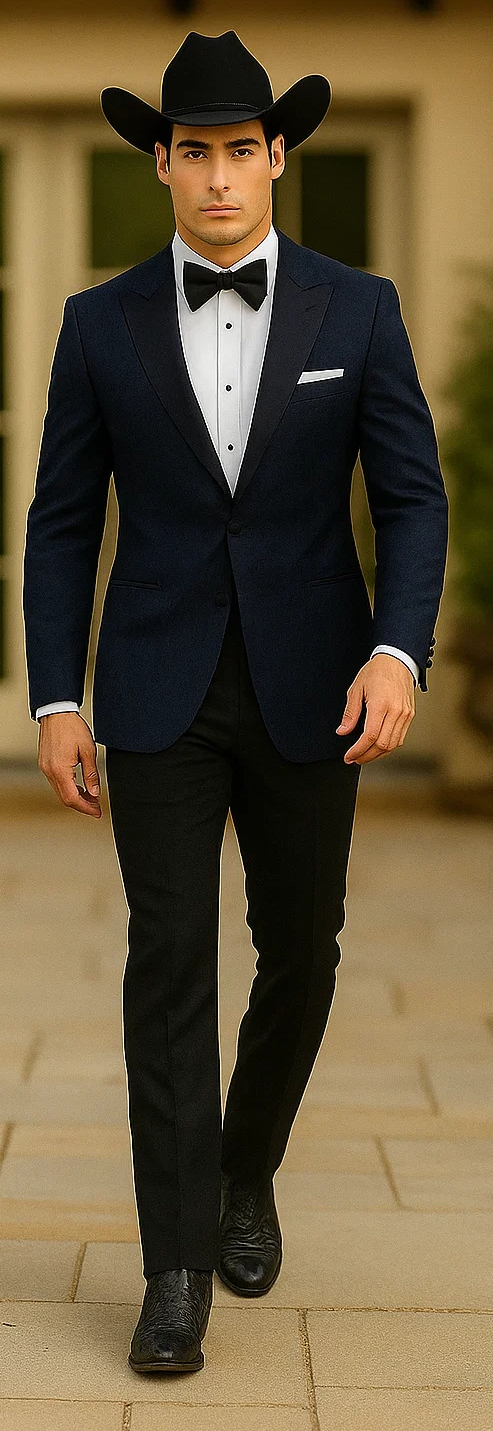 Western Suit - Trajes Para Hombres - Cowboy Formal Attire - Trajes De Novio - Peak Lapel Single Breasted Blue Suit