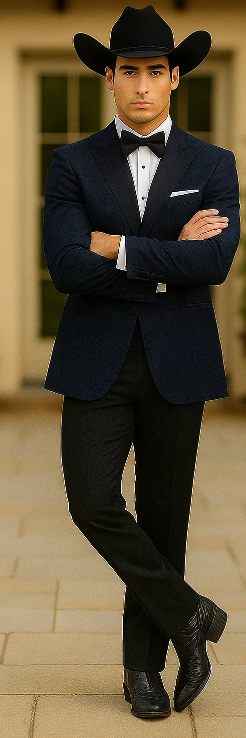 Western Suit - Trajes Para Hombres - Cowboy Formal Attire - Trajes De Novio - Peak Lapel Single Breasted Blue Suit