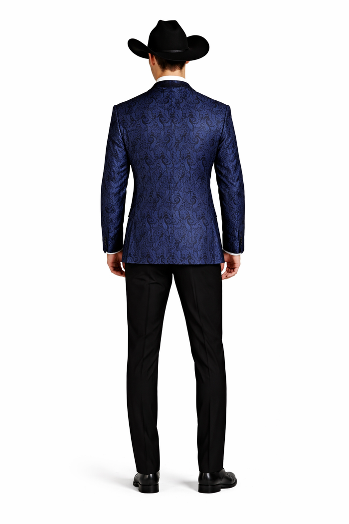 Men's Western Style Single Breasted Suit, Blue Steel Color, All Sizes