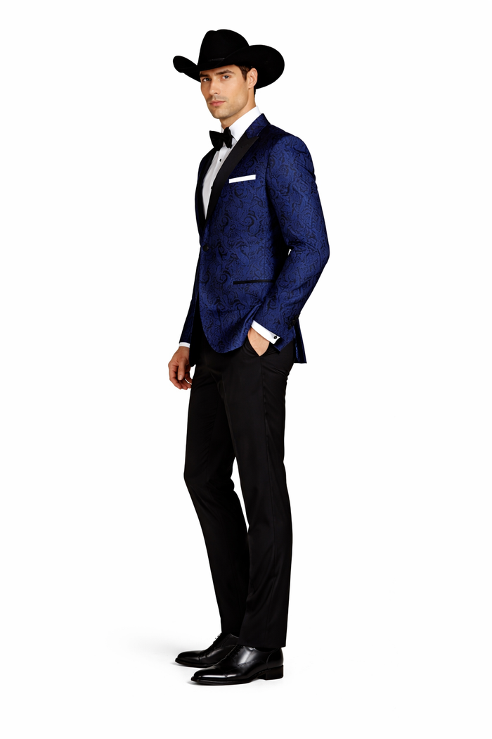 Western Suit - Trajes Para Hombres - Cowboy Formal Attire - Trajes De Novio - Peak Lapel Single Breasted Blue Suit