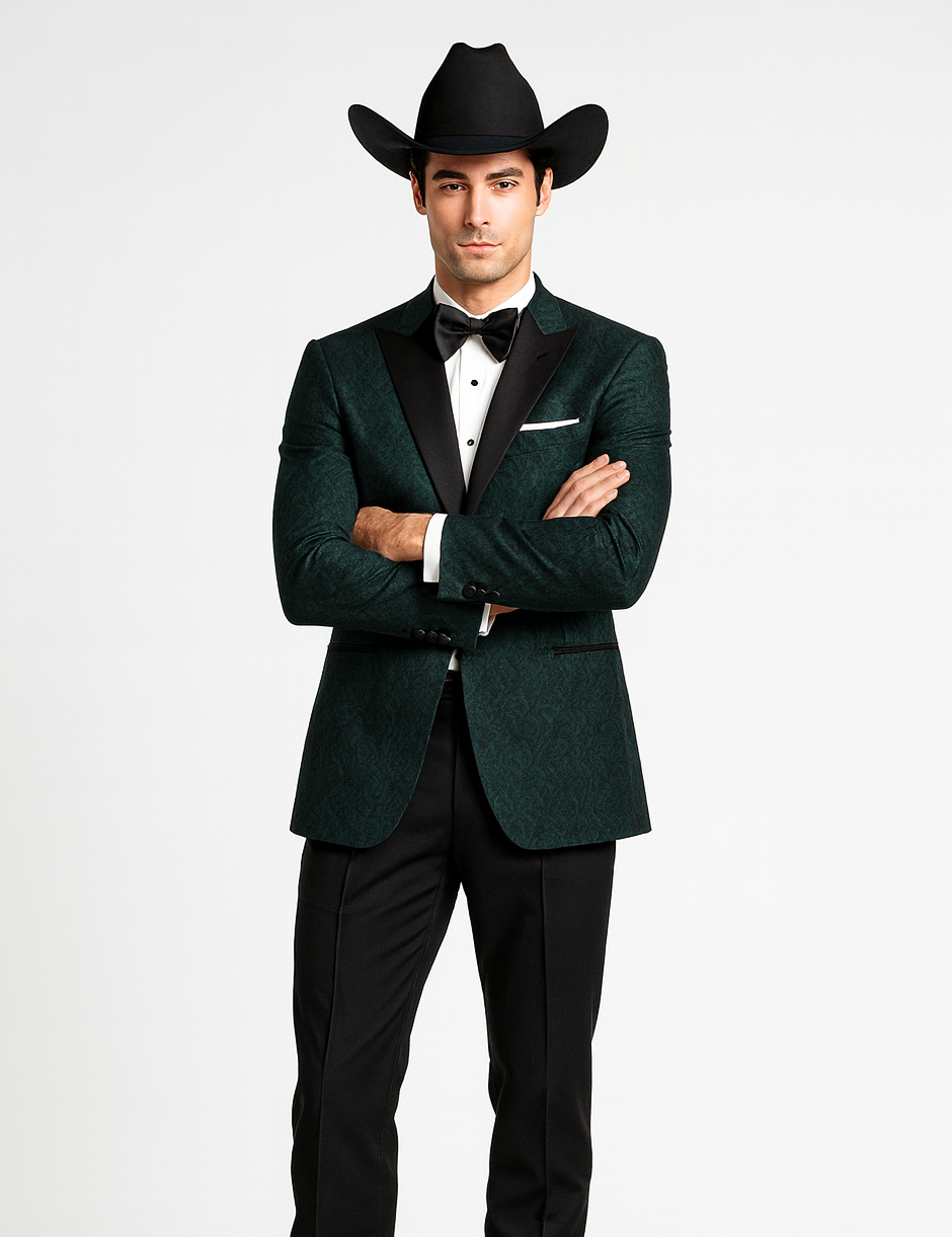 Western Suit - Trajes Para Hombres - Cowboy Formal Attire - Trajes De Novio - Peak Lapel Single Breasted Green Suit