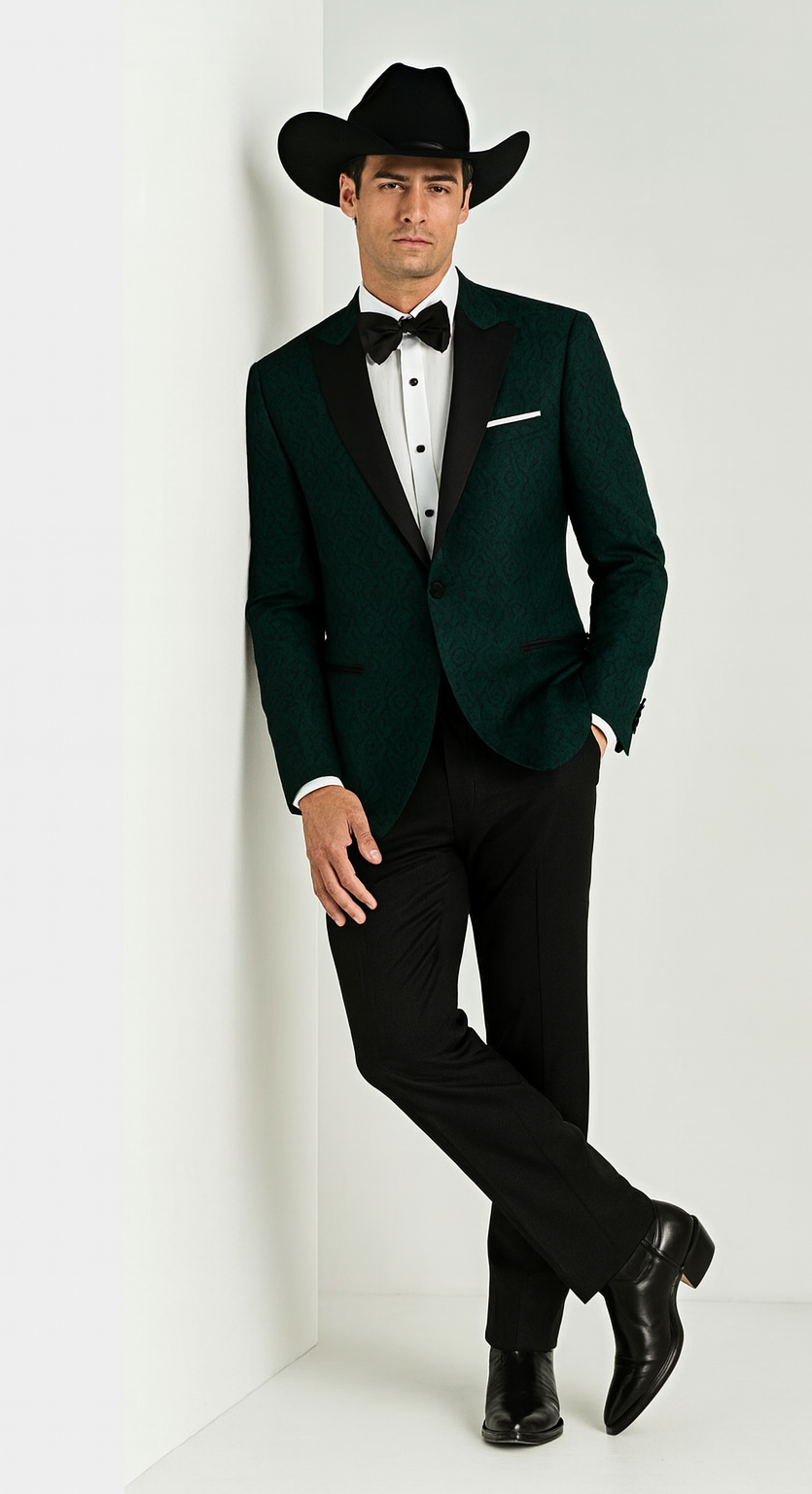 Western Suit - Trajes Para Hombres - Cowboy Formal Attire - Trajes De Novio - Peak Lapel Single Breasted Green Suit