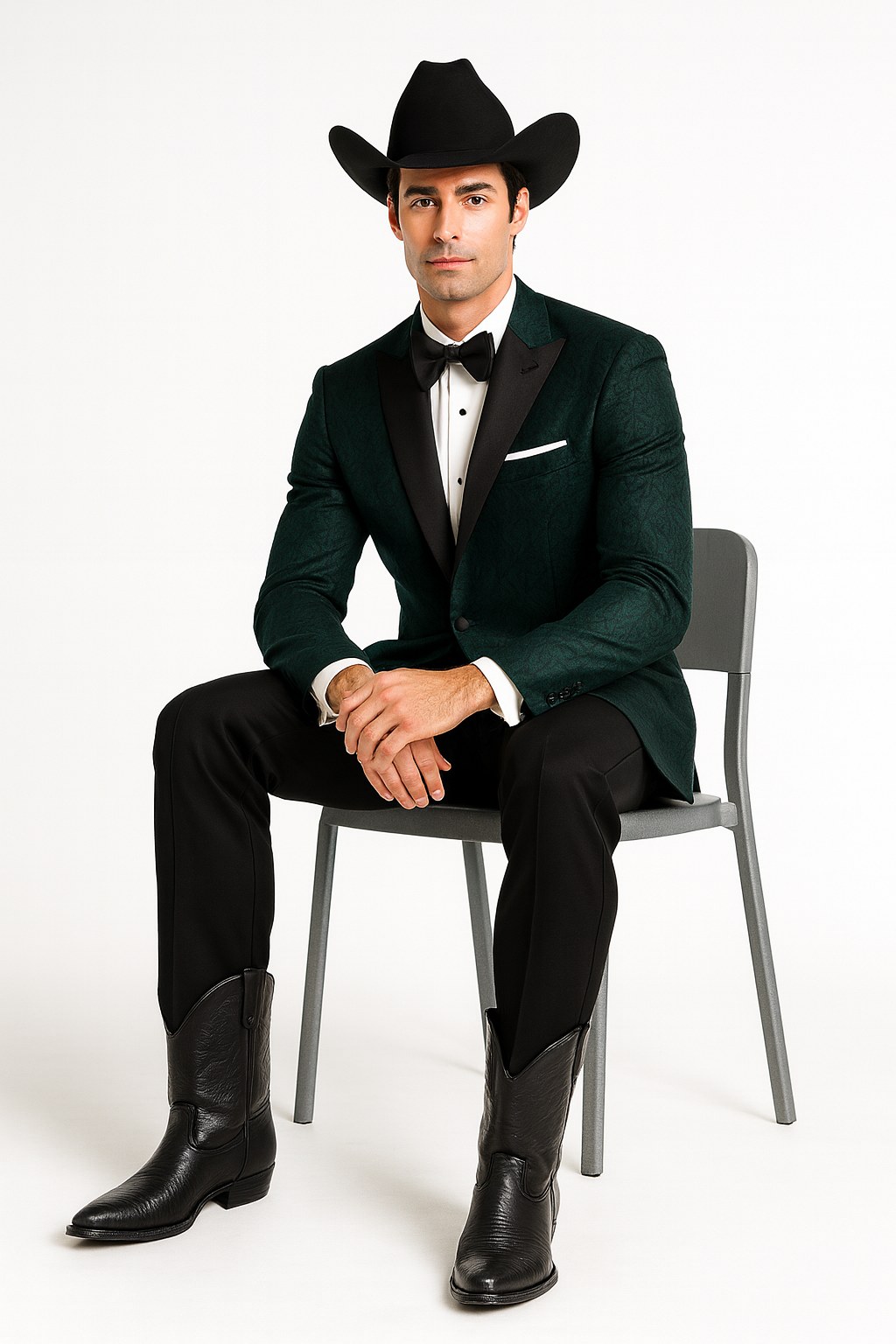 Western Suit - Trajes Para Hombres - Cowboy Formal Attire - Trajes De Novio - Peak Lapel Single Breasted Green Suit