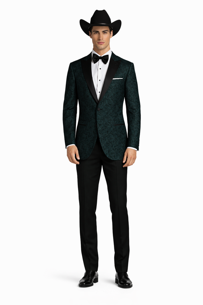 Western Suit - Trajes Para Hombres - Cowboy Formal Attire - Trajes De Novio - Peak Lapel Single Breasted Green Suit