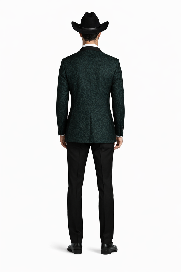 Western Suit - Trajes Para Hombres - Cowboy Formal Attire - Trajes De Novio - Peak Lapel Single Breasted Green Suit