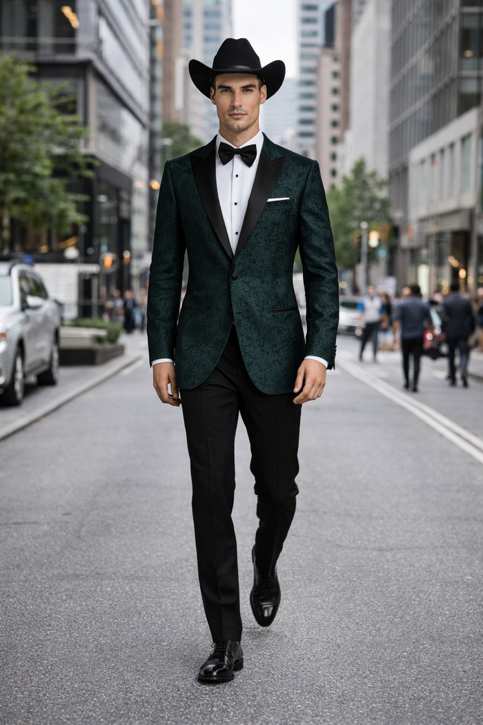 Western Suit - Trajes Para Hombres - Cowboy Formal Attire - Trajes De Novio - Peak Lapel Single Breasted Green Suit