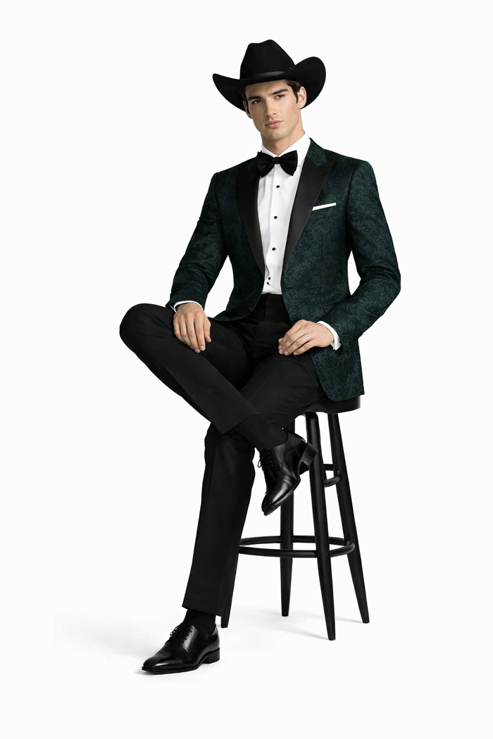 Western Suit - Trajes Para Hombres - Cowboy Formal Attire - Trajes De Novio - Peak Lapel Single Breasted Green Suit