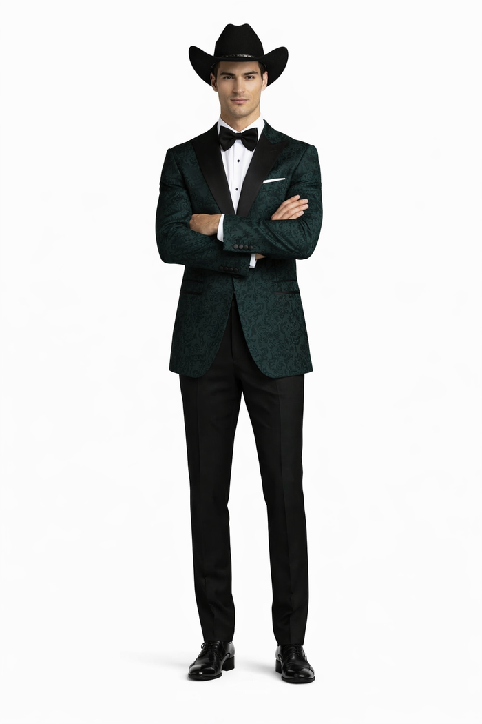 Western Suit - Trajes Para Hombres - Cowboy Formal Attire - Trajes De Novio - Peak Lapel Single Breasted Green Suit