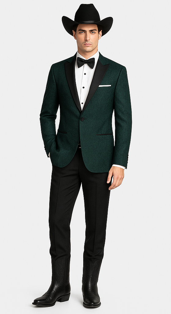 Western Suit - Trajes Para Hombres - Cowboy Formal Attire - Trajes De Novio - Peak Lapel Single Breasted Green Suit