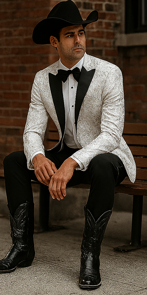 Western Suit - Trajes Para Hombres - Cowboy Formal Attire - Trajes De Novio - Peak Lapel Single Breasted White Suit