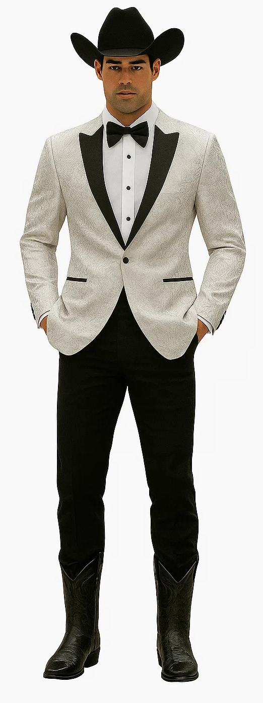 Western Suit - Trajes Para Hombres - Cowboy Formal Attire - Trajes De Novio - Peak Lapel Single Breasted White Suit