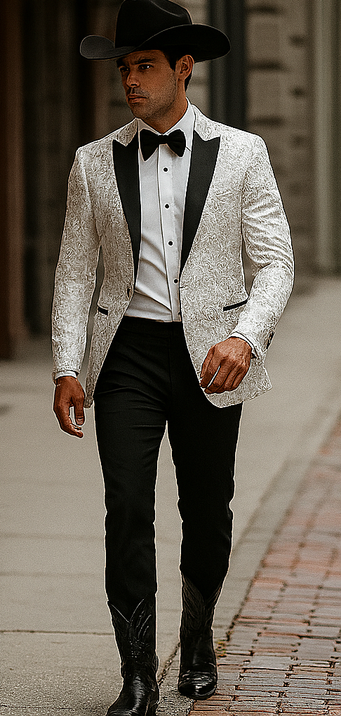 Western Suit - Trajes Para Hombres - Cowboy Formal Attire - Trajes De Novio - Peak Lapel Single Breasted White Suit