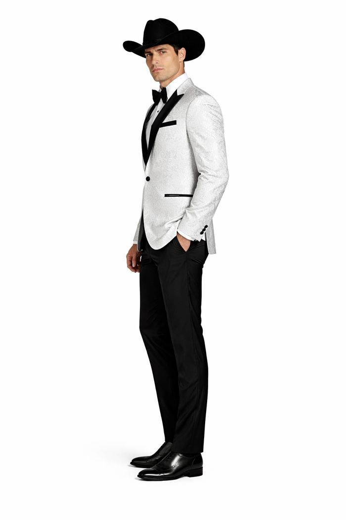 Western Suit - Trajes Para Hombres - Cowboy Formal Attire - Trajes De Novio - Peak Lapel Single Breasted White Suit