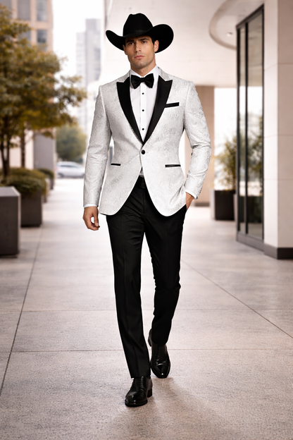 Western Suit - Trajes Para Hombres - Cowboy Formal Attire - Trajes De Novio - Peak Lapel Single Breasted White Suit