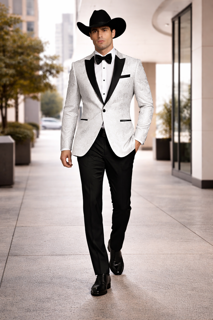 Western Suit - Trajes Para Hombres - Cowboy Formal Attire - Trajes De Novio - Peak Lapel Single Breasted White Suit