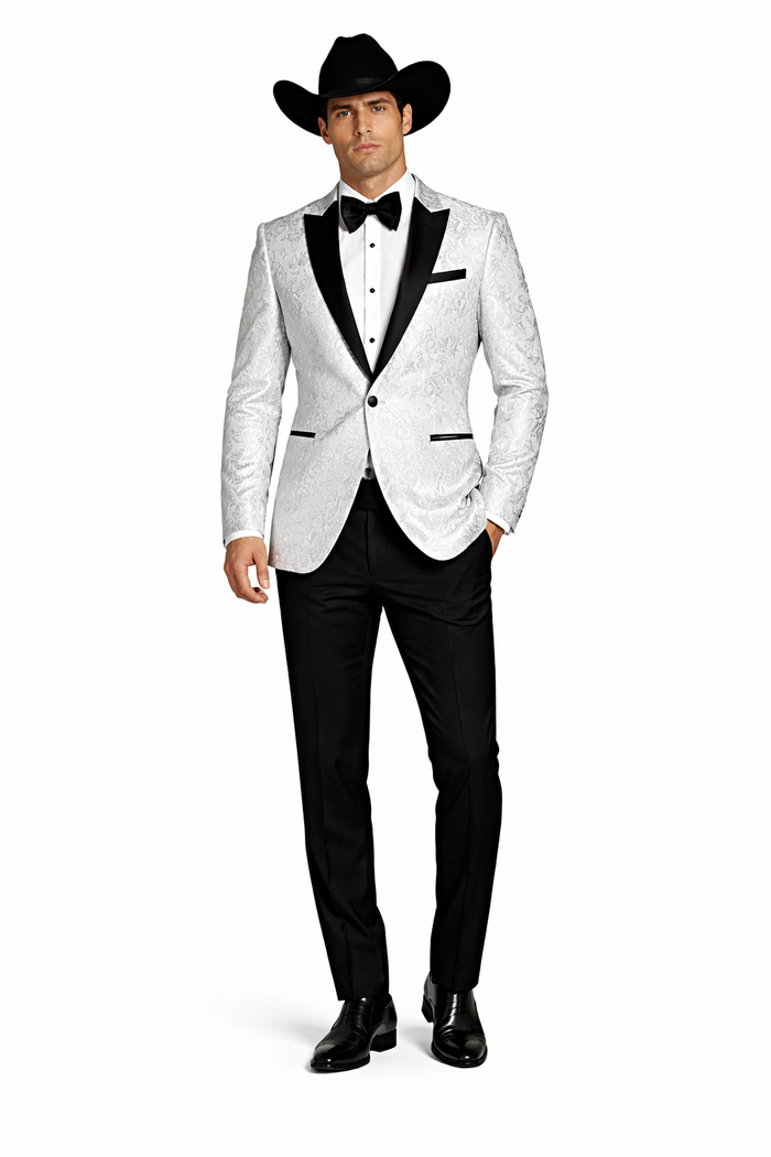 Western Suit - Trajes Para Hombres - Cowboy Formal Attire - Trajes De Novio - Peak Lapel Single Breasted White Suit