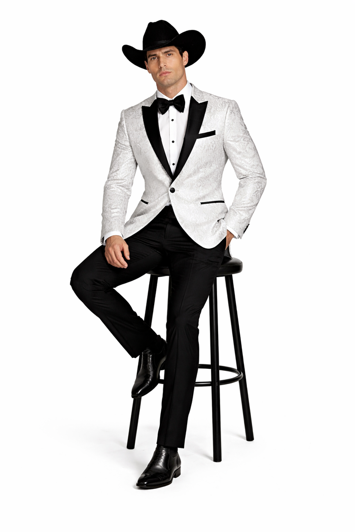 Western Suit - Trajes Para Hombres - Cowboy Formal Attire - Trajes De Novio - Peak Lapel Single Breasted White Suit